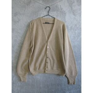 MG 100% Virgin Orlon Acrylic Tan V Neck Button Front Cardigan Sweater Mens XL